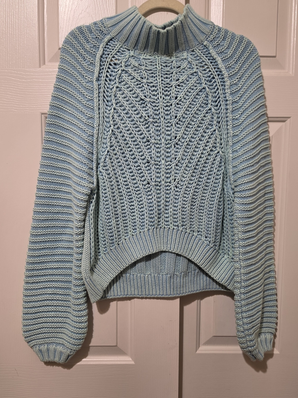 Free People Sweetheart Sweater Chunky Rib Knit Mock Neck Pullover Ocean Pearl XS